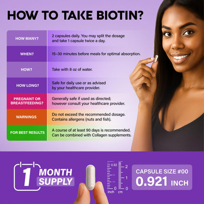 NUTRAHARMONY Biotin | Collagen | Hyaluronic Acid | Keratin - Support Normal Hair Growth Cycle - Skin & Nails - 25000mcg Vitamins B1, B2, B3, B6 & B7 - Maple Wellness Supplements