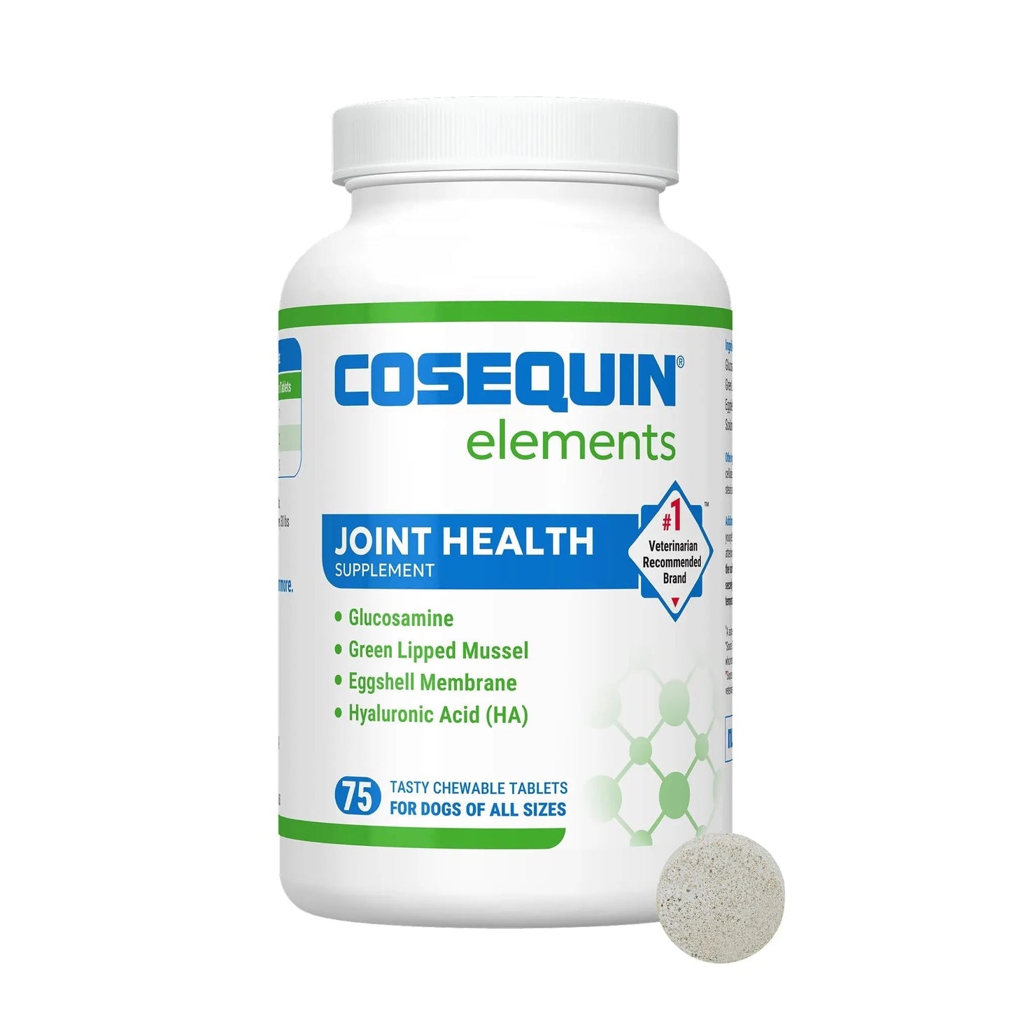 Nutramax Cosequin Elements Dog Joint Health Supplement with Glucosamine, Green Lipped Mussel, Omega-3s, Eggshell Membrane, Hyaluronic Acid, & Postbiotics, 75 Tasty Chewable Tablets for Dogs - Maple Wellness Supplements