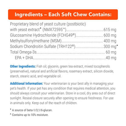 Nutramax Cosequin Joint Health Supplement with Multifunctional Support for Dogs, Soft Chews with Glucosamine, Chondroitin, Omega-3s, and Postbiotics, 90 Count - Maple Wellness Supplements