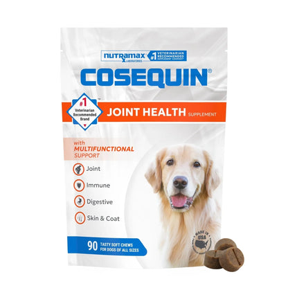 Nutramax Cosequin Joint Health Supplement with Multifunctional Support for Dogs, Soft Chews with Glucosamine, Chondroitin, Omega-3s, and Postbiotics, 90 Count - Maple Wellness Supplements
