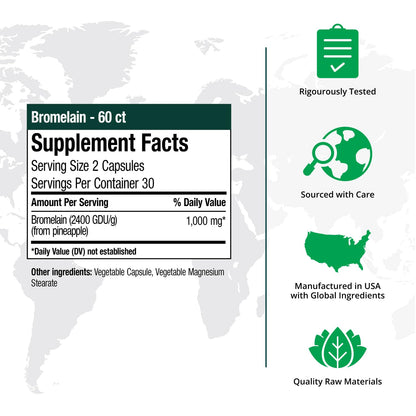 NutraMedix Bromelain Supplements - Proteolytic Enzymes from Pineapple Stems + Bromelain 1,000mg - Designed to Offer Digestion, Exercise and Joint Support - Gluten, Soy and Dairy-Free (60 Capsules) - Maple Wellness Supplements