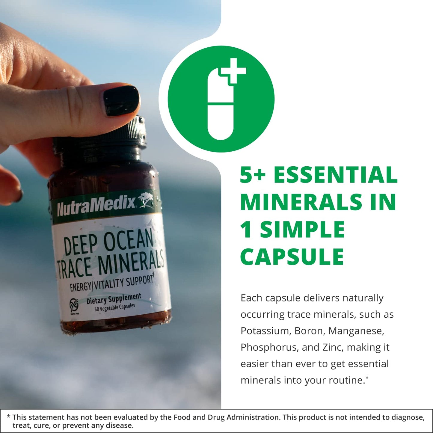 NutraMedix Deep Ocean Trace Minerals 1,000mg - Mineral & Energy Supplements - Magnesium, Zinc, Potassium, Boron, Phosphorus & Manganese - Maple Wellness Supplements