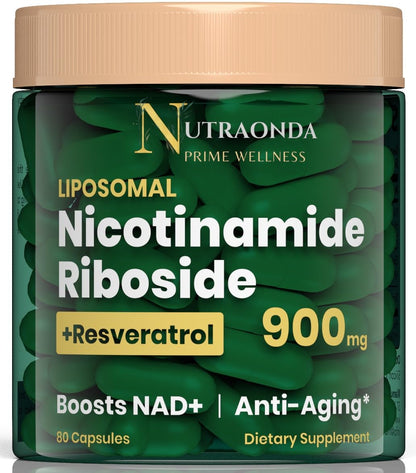 NUTRAONDA Liposomal Nicotinamide Riboside 900mg Resveratrol & Quercetin – NAD Supplement Plus for Anti Aging, Cellular Energy & Improve Health- 80 Capsules - Maple Wellness Supplements