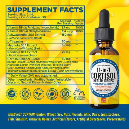 NutraPep Cortisol Detox Liquid Drops for Women Men - Cortisol Reducer Supplement Support Wellness Cleanse Balance Stress Mood Sleep Focus - Lower Cortisol Levels with Ashwagandha L-Theanine Magnolia - Maple Wellness Supplements