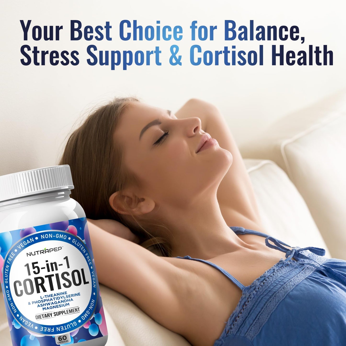 NutraPep Cortisol Detox Supplement Men Women - Reduce Lower Cortisol High Cortisol Reducer Blocker Control - Supports Stress Mood Rest Adrenal Calm Relax with Ashwagandha L-Theanine Magnesium - Maple Wellness Supplements
