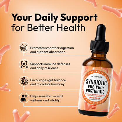 NutraPep Synbiotic Liquid Drops - Probiotic Prebiotic & Postbiotic Supplement for Adults Kids Ages 4+ - Daily Synbiotic for Gut Health Digestive & Immune Support - Maple Wellness Supplements