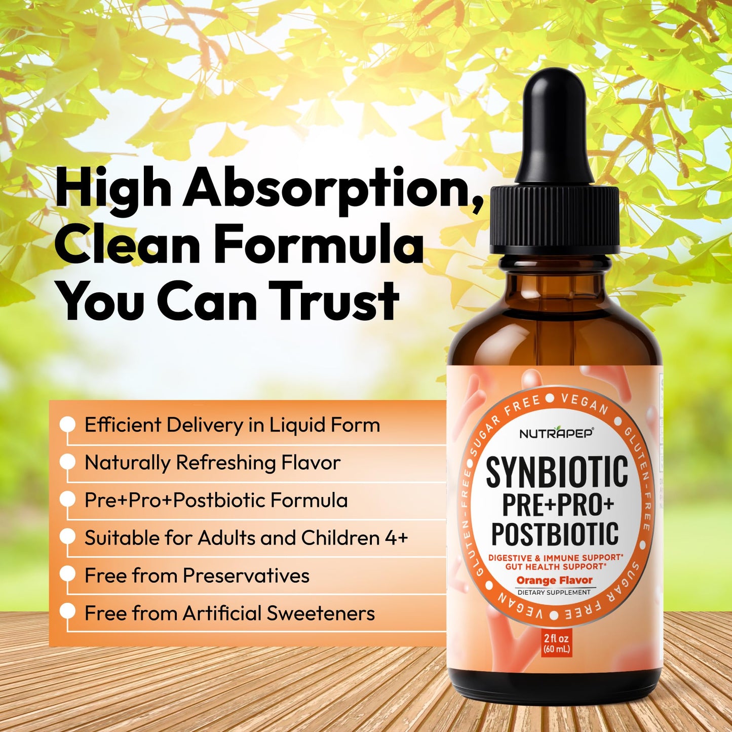 NutraPep Synbiotic Liquid Drops - Probiotic Prebiotic & Postbiotic Supplement for Adults Kids Ages 4+ - Daily Synbiotic for Gut Health Digestive & Immune Support - Maple Wellness Supplements