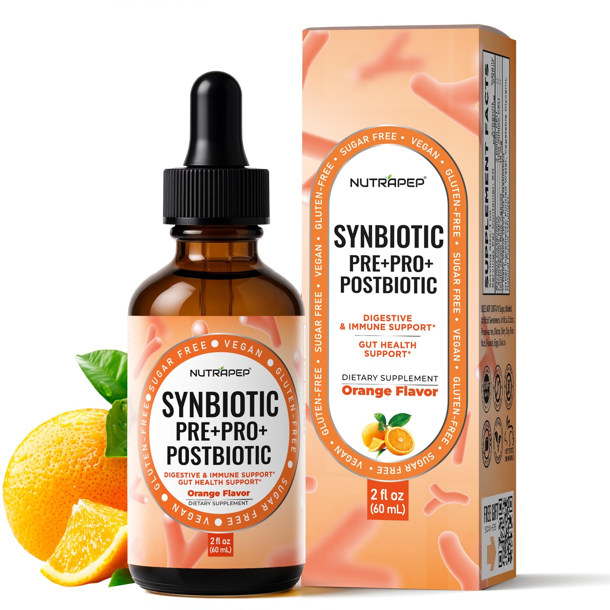 NutraPep Synbiotic Liquid Drops - Probiotic Prebiotic & Postbiotic Supplement for Adults Kids Ages 4+ - Daily Synbiotic for Gut Health Digestive & Immune Support - Maple Wellness Supplements