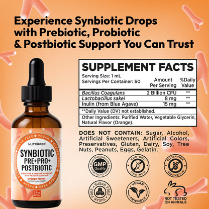 NutraPep Synbiotic Liquid Drops - Probiotic Prebiotic & Postbiotic Supplement for Adults Kids Ages 4+ - Daily Synbiotic for Gut Health Digestive & Immune Support - Maple Wellness Supplements