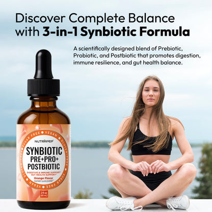 NutraPep Synbiotic Liquid Drops - Probiotic Prebiotic & Postbiotic Supplement for Adults Kids Ages 4+ - Daily Synbiotic for Gut Health Digestive & Immune Support - Maple Wellness Supplements