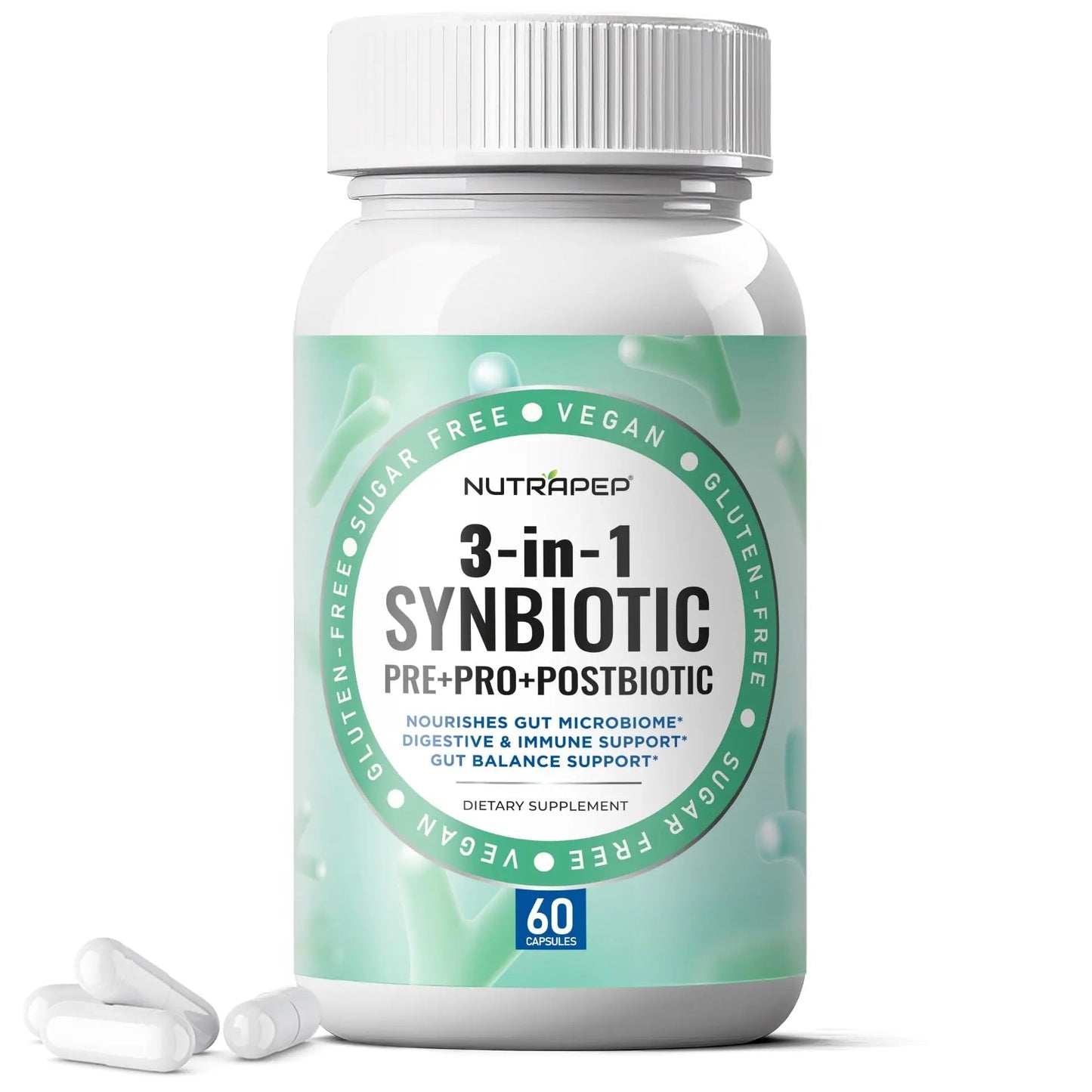 NutraPep Synbiotics Probiotic Prebiotic Postbiotic - Daily Gut Health Support with Pre Pro & Post Biotics for Men Women - Digestive & Immune Support Balance Synbiotic Supplement - Vegan Gluten Free - Maple Wellness Supplements