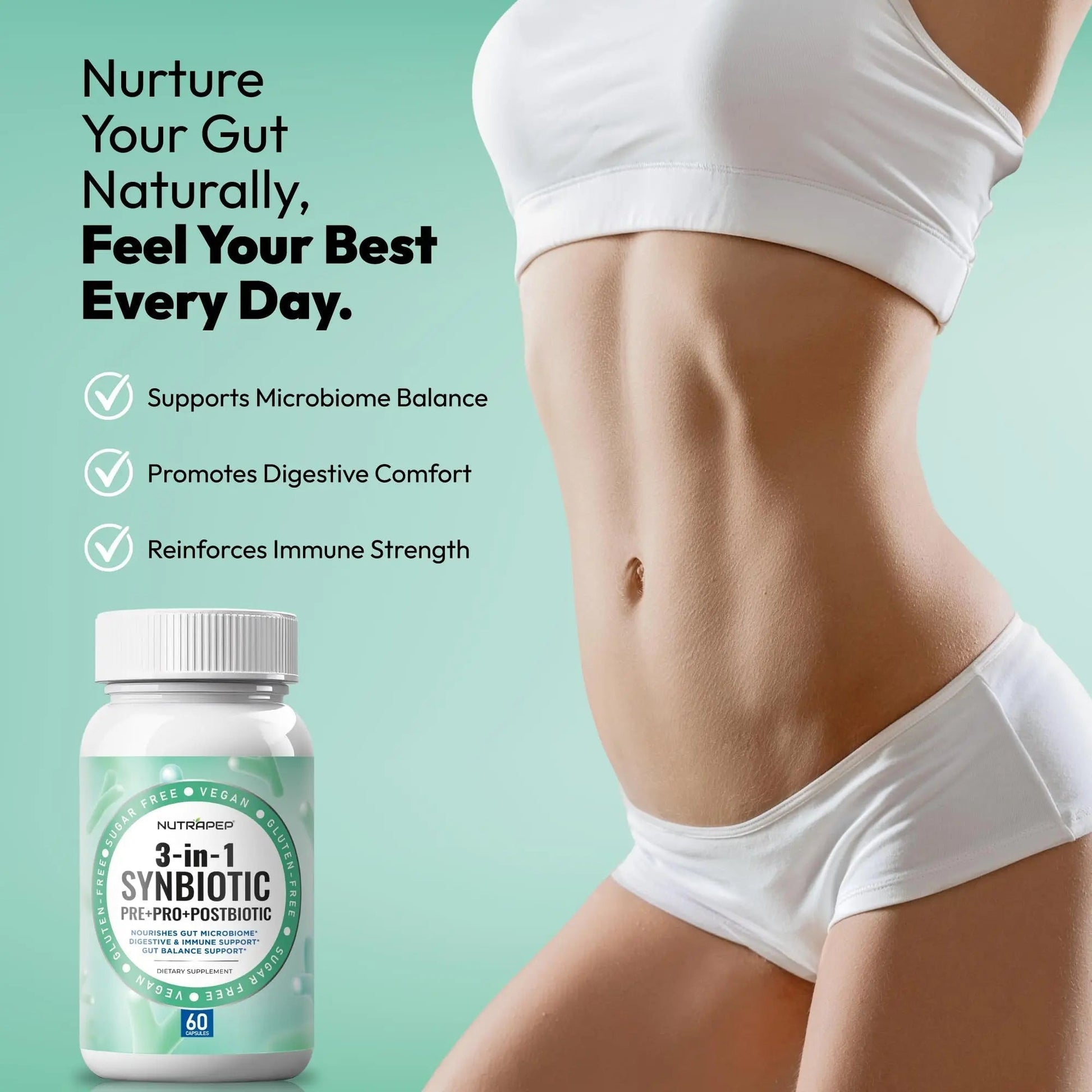 NutraPep Synbiotics Probiotic Prebiotic Postbiotic - Daily Gut Health Support with Pre Pro & Post Biotics for Men Women - Digestive & Immune Support Balance Synbiotic Supplement - Vegan Gluten Free - Maple Wellness Supplements
