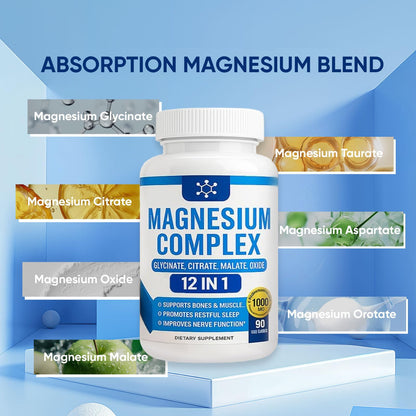 Nutrapure Magnesium Complex 7 Elemental Supplement - Magnesio Complex 1000mg Forms Including Glycinate, Citrate, Malate, Taurate Chelated | Energy Support | Vegan Non-GMO, 90 Capsules (2) - Maple Wellness Supplements
