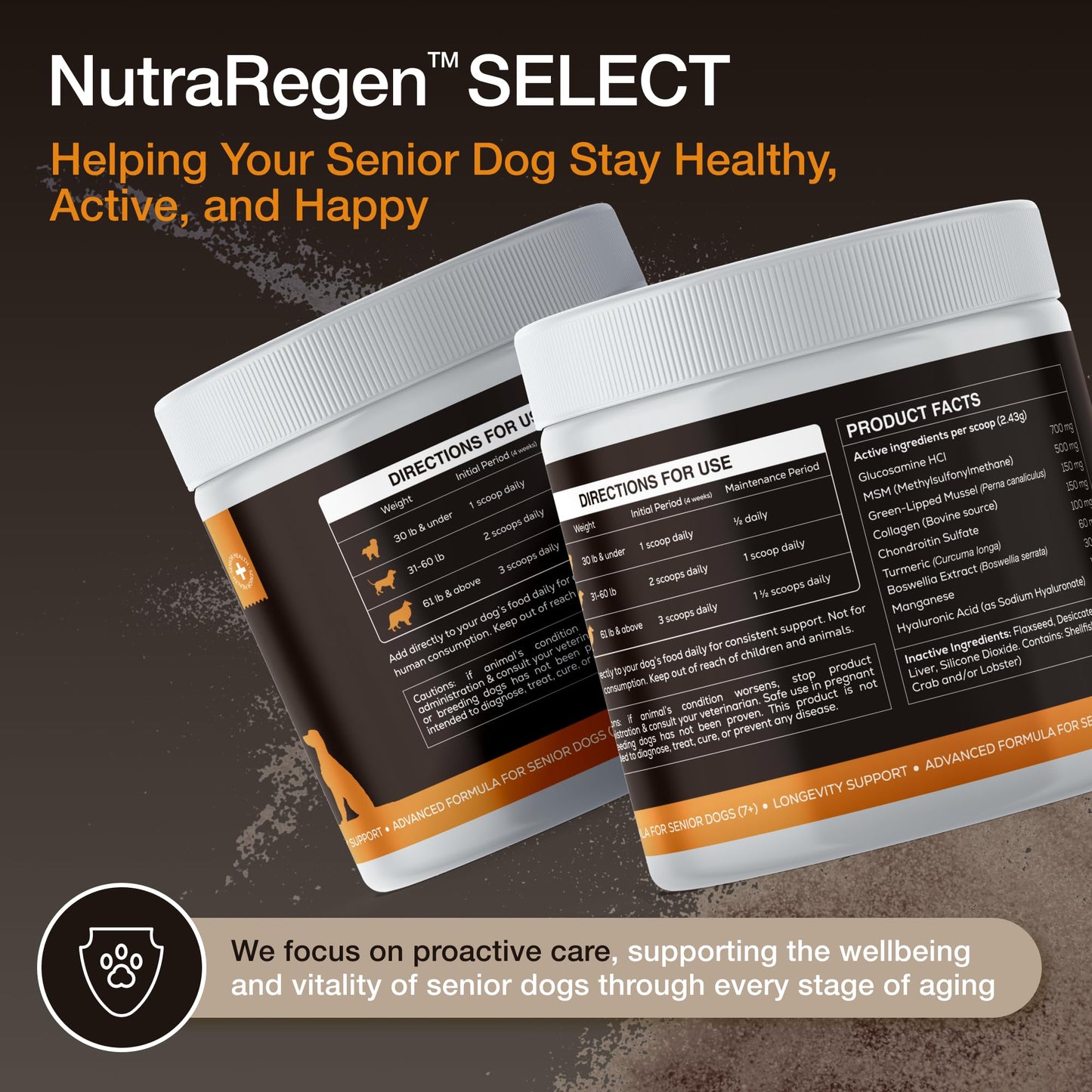 NutraRegen Select Senior Dog Joint Supplement 45 Scoops | Natural Glucosamine Chondroitin for Dogs with Collagen | Hip and Joint Powder | 7.7 Oz - Maple Wellness Supplements