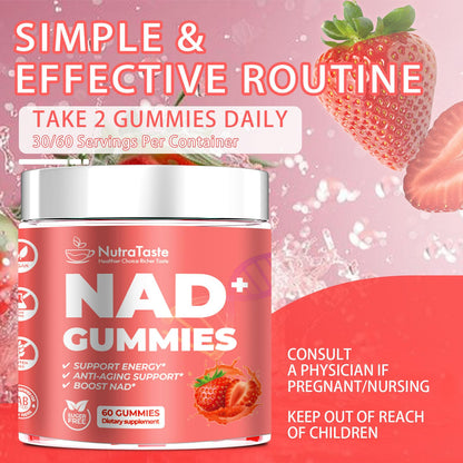 NUTRATASTE HEALTHIER CHOICE RICHER TASTE NAD⁺ Gummies Supplement for Anti-Aging, Energy & Focus Boost | Resveratrol, Nicotinamide Riboside | Strawberry Flavor, Vegan, Sugar-Free,60 Count (Pack of 1) - Maple Wellness Supplements