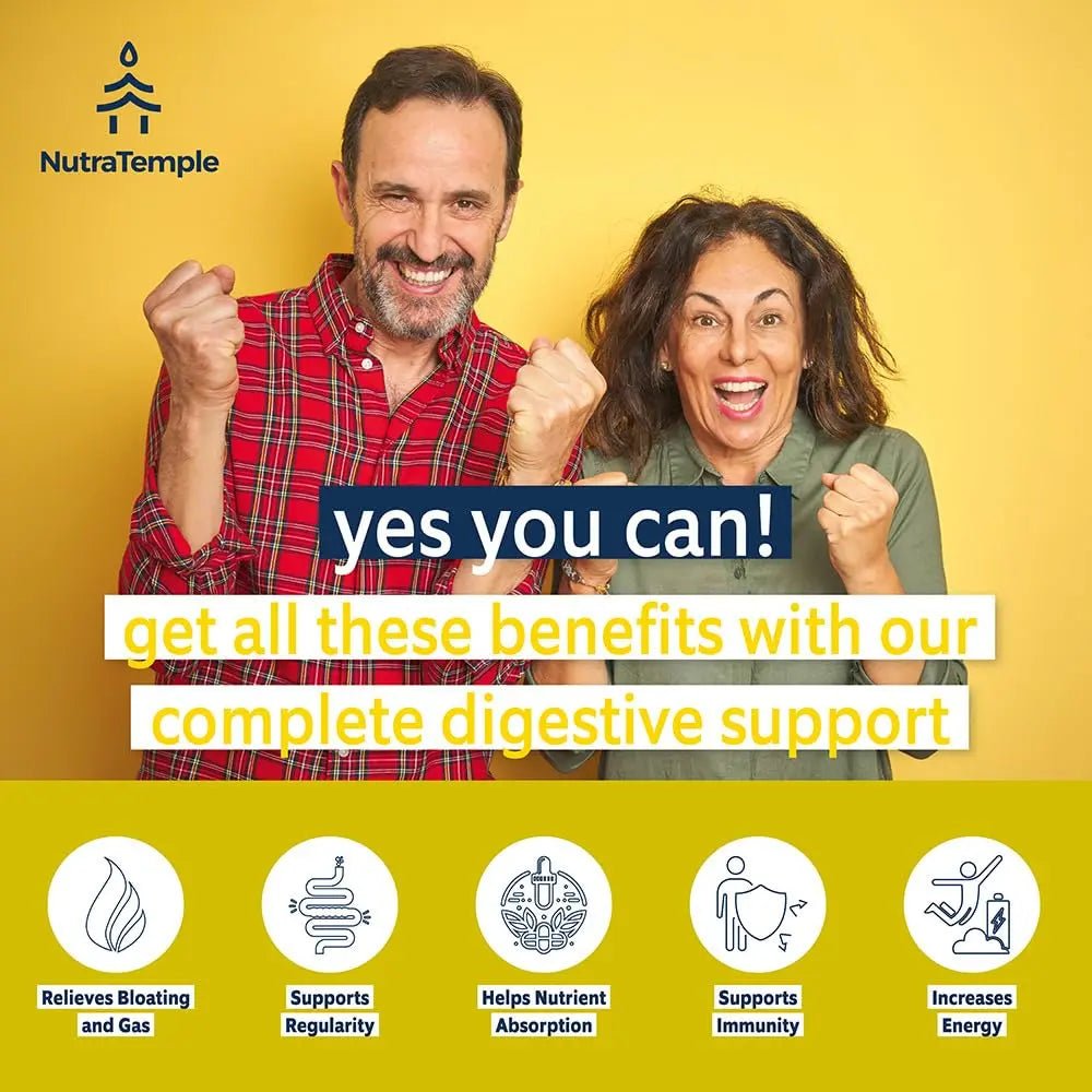 NUTRATEMPLE 4 in 1 Pre Post Probiotics & Digestive Enzymes for Women & Men - Digestive Health, Gut & Immune Support for Occasional Constipation, Diarrhea, Gas & Bloating – 60 Veggie Capsules - Maple Wellness Supplements