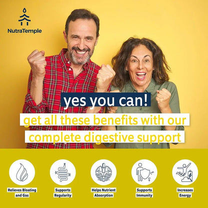 NUTRATEMPLE 4 in 1 Pre Post Probiotics & Digestive Enzymes for Women & Men - Digestive Health, Gut & Immune Support for Occasional Constipation, Diarrhea, Gas & Bloating – 60 Veggie Capsules - Maple Wellness Supplements