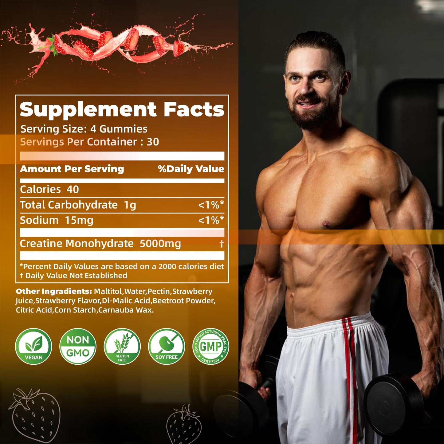 Nutravita NSF Certified Creatine Gummy - Creatine Monohydrate Gummies for Men & Women-5g of Creatine Monohydrate per Serving - Sugar Free, - Maple Wellness Supplements