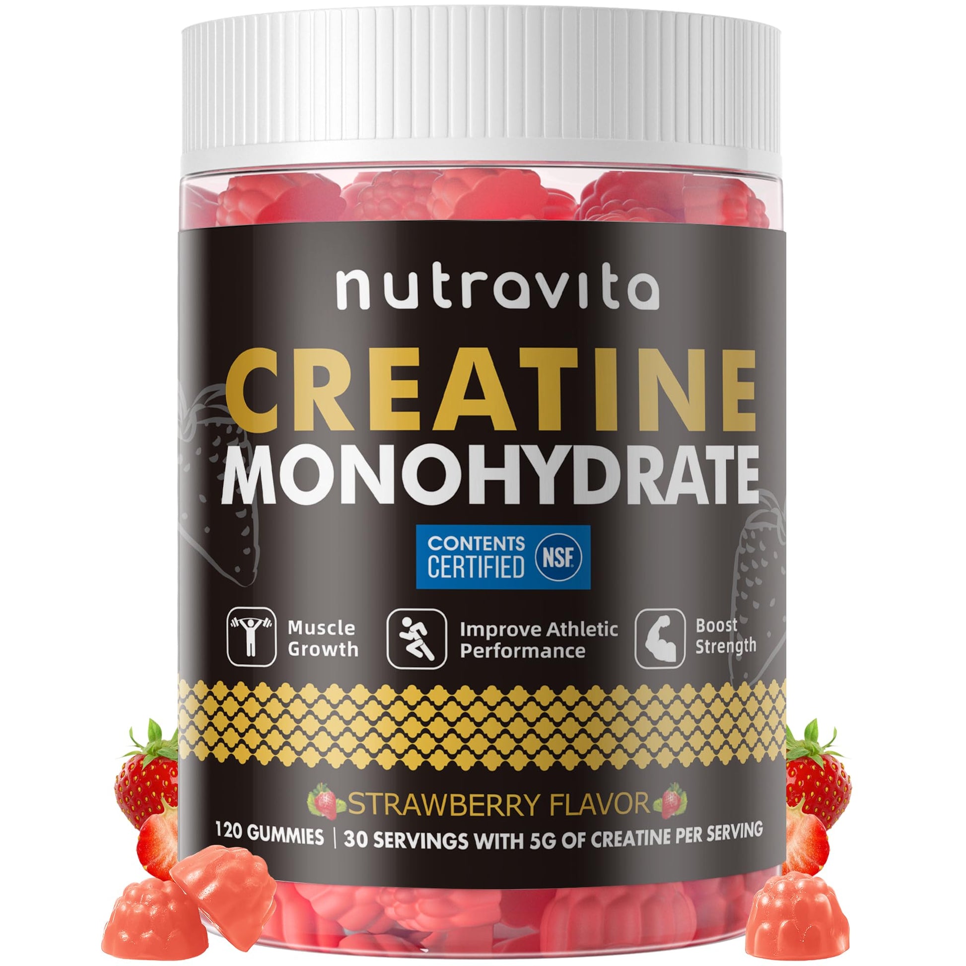 Nutravita NSF Certified Creatine Gummy - Creatine Monohydrate Gummies for Men & Women-5g of Creatine Monohydrate per Serving - Sugar Free, - Maple Wellness Supplements