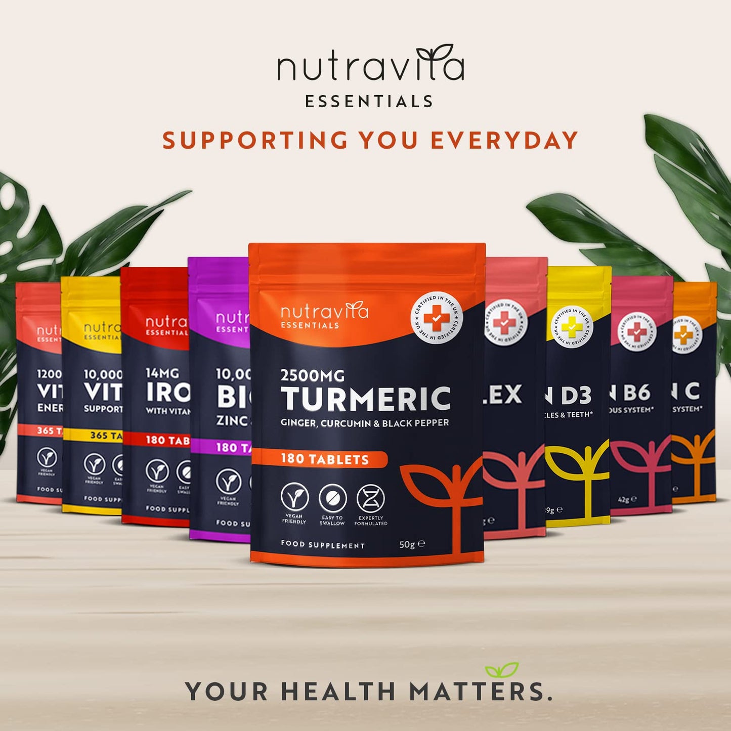 Nutravita Turmeric Tablets 2500mg with Black Pepper & Ginger - 180 High Strength Tumeric - Maple Wellness Supplements