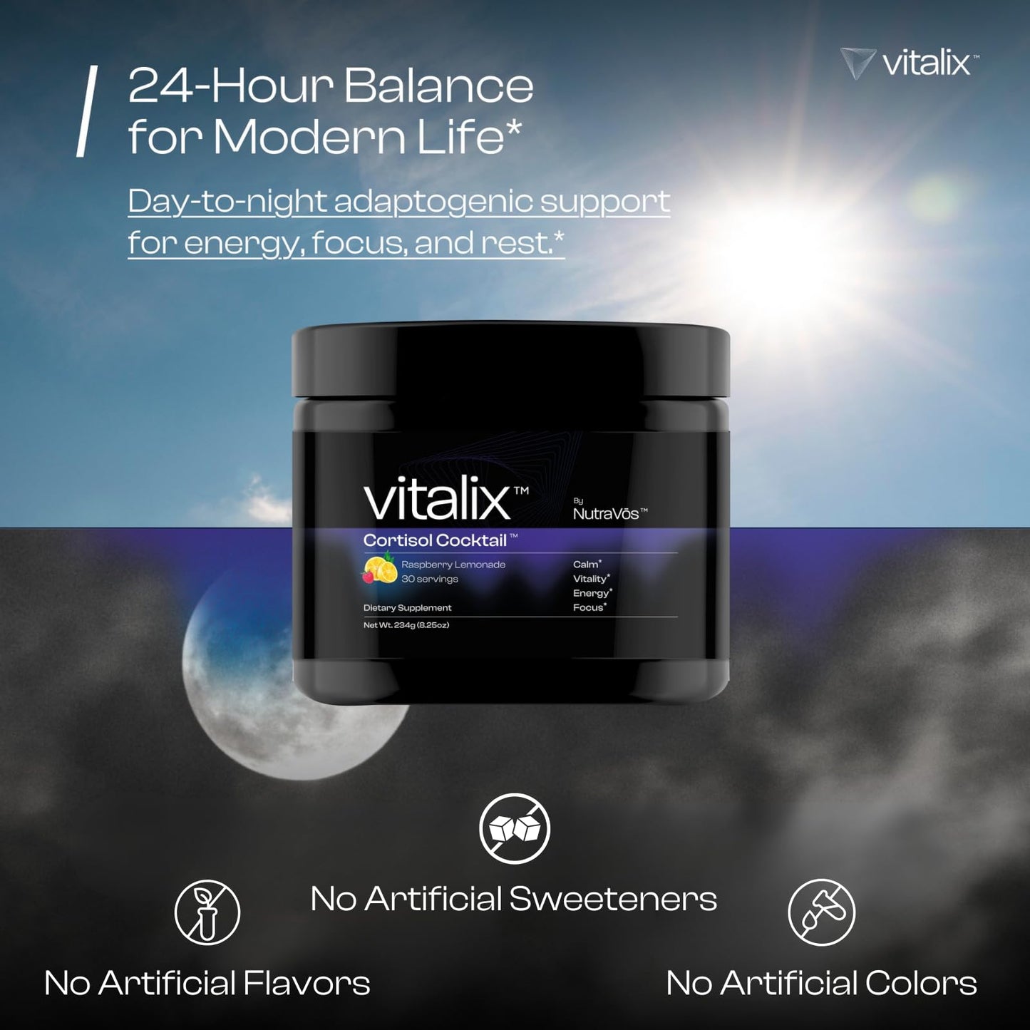 NutraVōs Vitalix – Cortisol Reducer & Adaptogen Drink Mix with Ashwagandha KSM 66, Magnesium Glycinate 200mg, L-Theanine 200mg, Vitamin C 500mg & Electrolytes – Raspberry Lemonade – 30 Servings - Maple Wellness Supplements