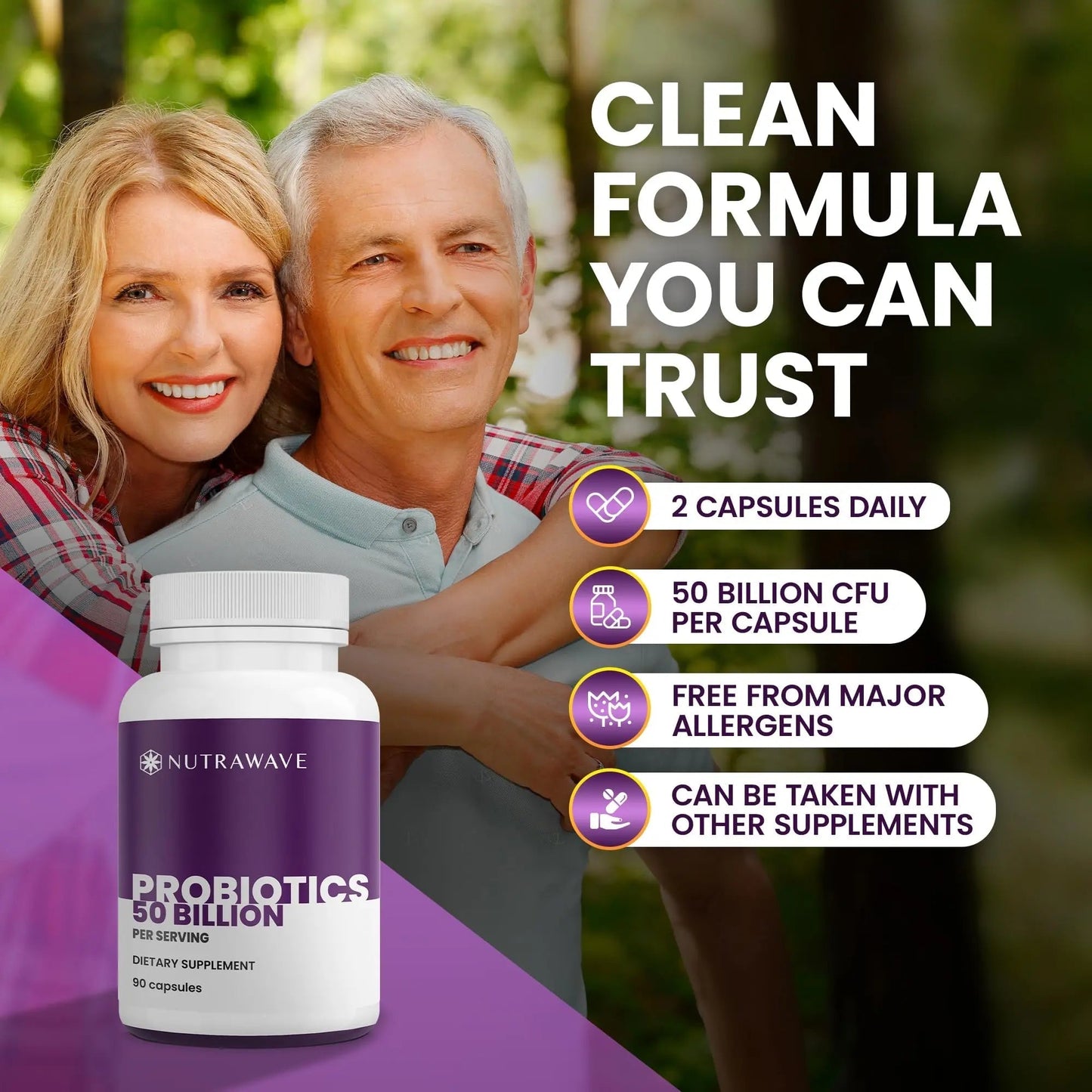 Nutrawave 50 Billion Probiotics for Women & Men, 15 Strains Active Culture. Relieves Bloating & Constipation, Improved Digestion & Gut Health Supplement, Vegan. 60 Powerful Small Capsules. - Maple Wellness Supplements