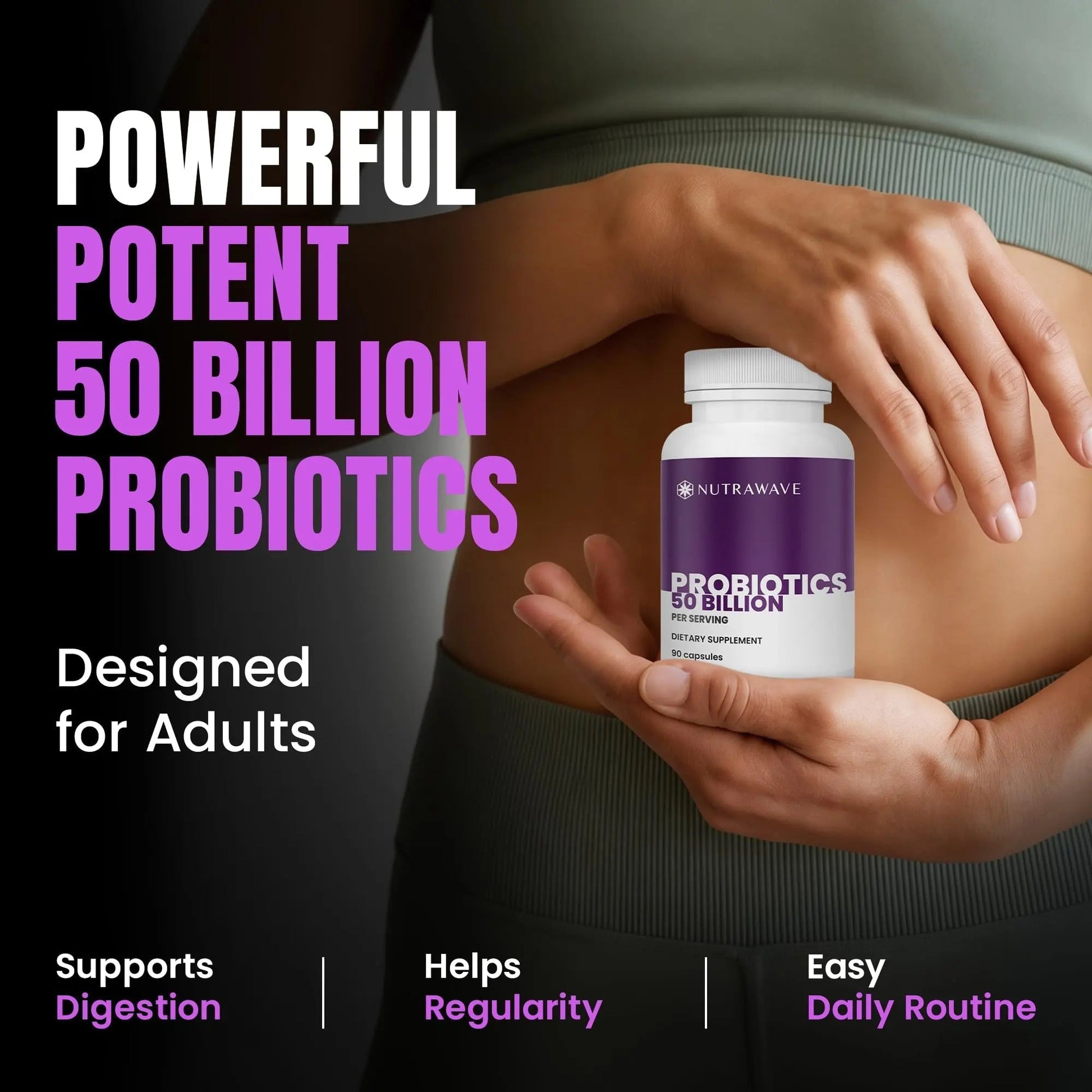 Nutrawave 50 Billion Probiotics for Women & Men, 15 Strains Active Culture. Relieves Bloating & Constipation, Improved Digestion & Gut Health Supplement, Vegan. 60 Powerful Small Capsules. - Maple Wellness Supplements