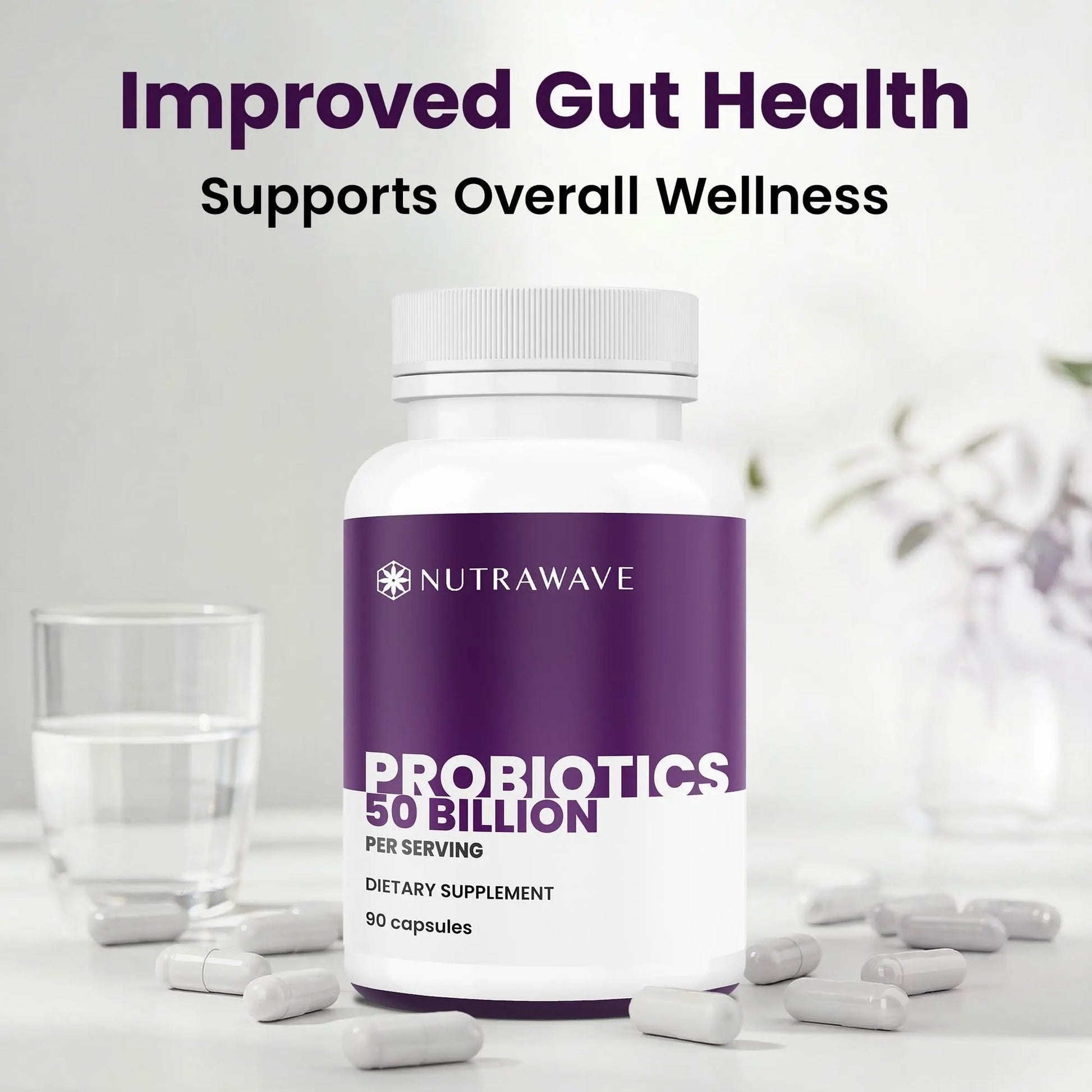 Nutrawave 50 Billion Probiotics for Women & Men, 15 Strains Active Culture. Relieves Bloating & Constipation, Improved Digestion & Gut Health Supplement, Vegan. 60 Powerful Small Capsules. - Maple Wellness Supplements