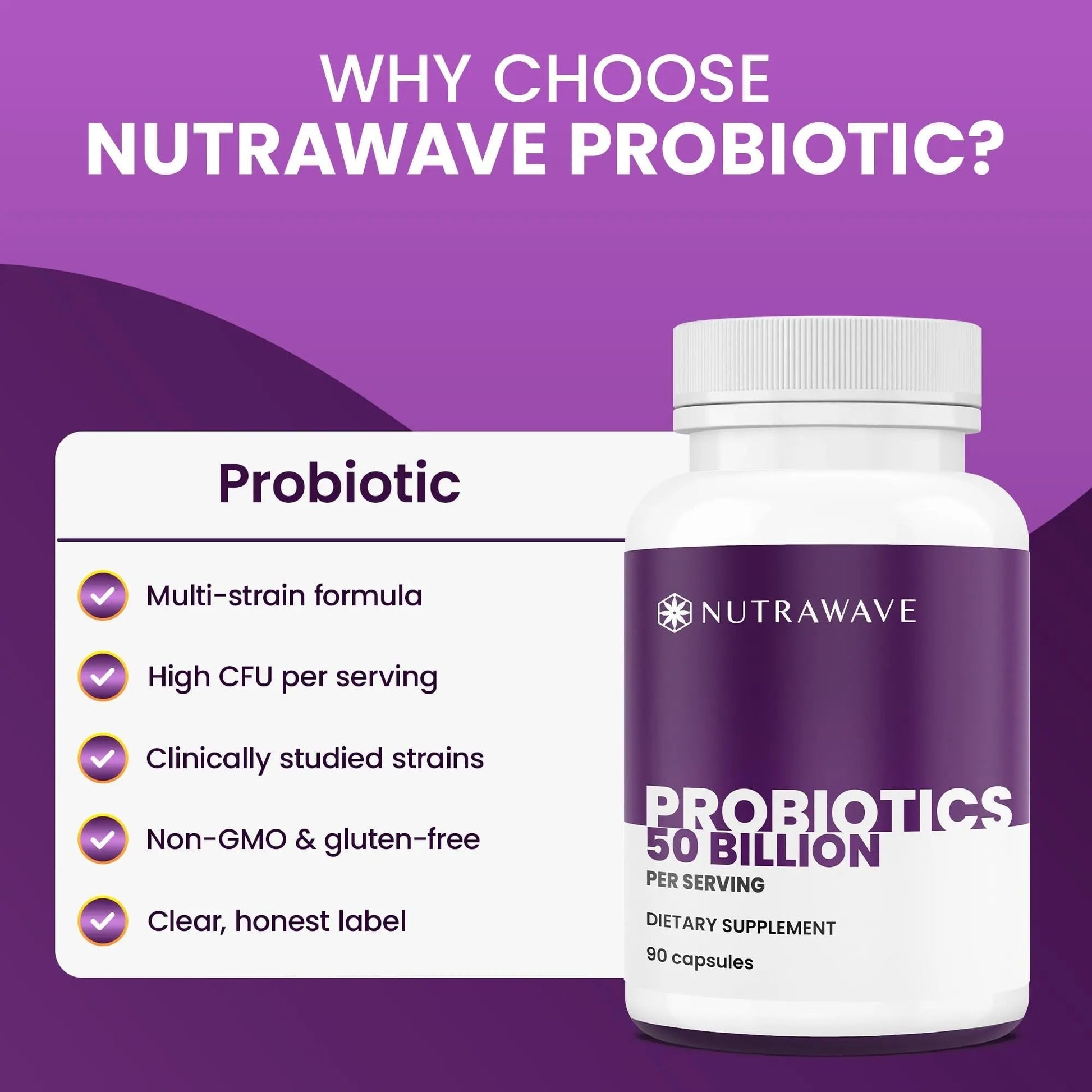 Nutrawave 50 Billion Probiotics for Women & Men, 15 Strains Active Culture. Relieves Bloating & Constipation, Improved Digestion & Gut Health Supplement, Vegan. 60 Powerful Small Capsules. - Maple Wellness Supplements