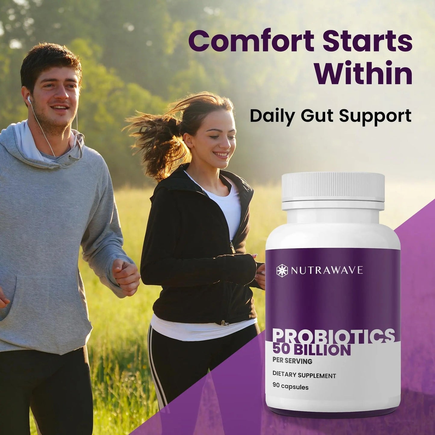 Nutrawave 50 Billion Probiotics for Women & Men, 15 Strains Active Culture. Relieves Bloating & Constipation, Improved Digestion & Gut Health Supplement, Vegan. 60 Powerful Small Capsules. - Maple Wellness Supplements