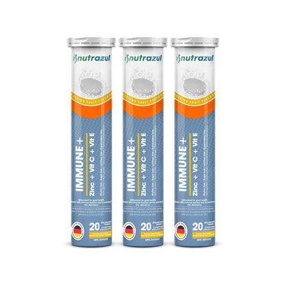 nutrazul Immune+ Effervescent Tablets, Vitamin C, Vitamin E & Zinc Supplement, Supports Overall Wellness with a VIT C, VIT E & Zinc Blend - Maple Wellness Supplements