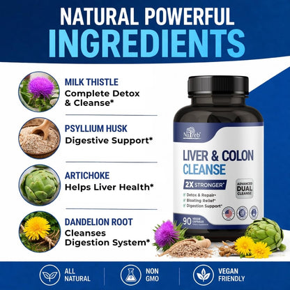Nutreb Liver & Colon Cleanse - 2X Stronger - Liver Cleanse Detox & Repair - Colon Cleanser & Detox - Premium Milk Thistle Supplement - Maple Wellness Supplements