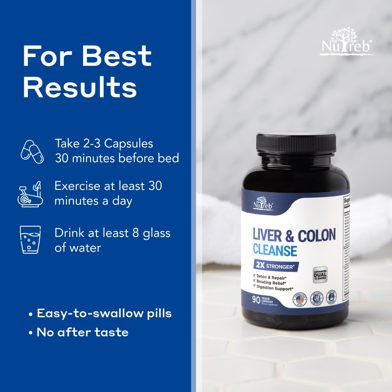 Nutreb Liver & Colon Cleanse - 2X Stronger - Liver Cleanse Detox & Repair - Colon Cleanser & Detox - Premium Milk Thistle Supplement - Maple Wellness Supplements