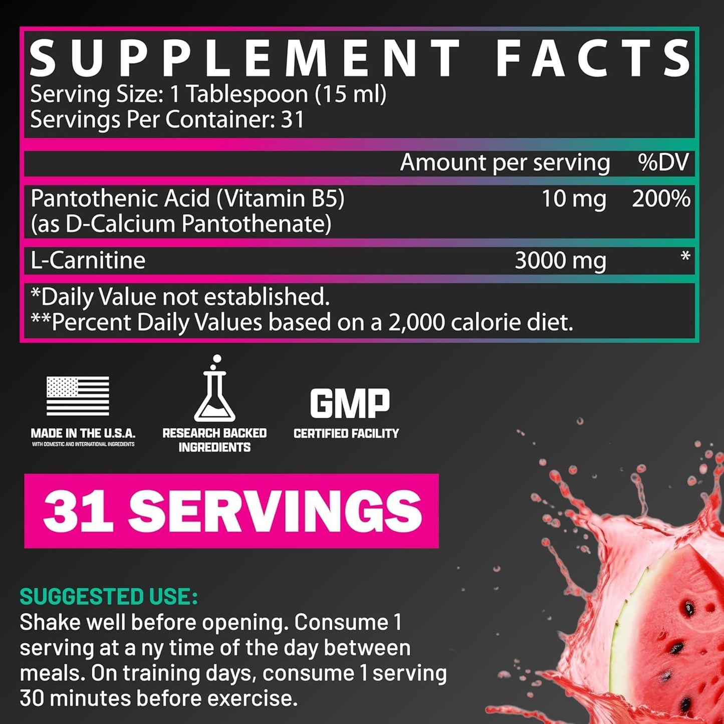 Nutrex Research L Carnitine 3000 - Clinically Dosed L-Carnitine Liquid for Energy, Metabolism & Muscle Recovery - Delicious Strawberry Watermelon - No Sugar, No Carbs - Maple Wellness Supplements