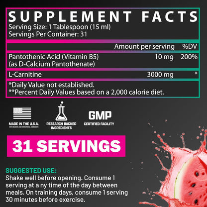 Nutrex Research L Carnitine 3000 - Clinically Dosed L-Carnitine Liquid for Energy, Metabolism & Muscle Recovery - Delicious Strawberry Watermelon - No Sugar, No Carbs - Maple Wellness Supplements