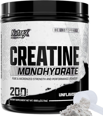 Nutrex Research Micronized Creatine Monohydrate Powder - 200 Servings (1KG) Pure, Unflavored Creatine Monohydrate Supplement for Muscle Gain, Strength and Performance, 5G Per Serv (2.2lbs) - Maple Wellness Supplements