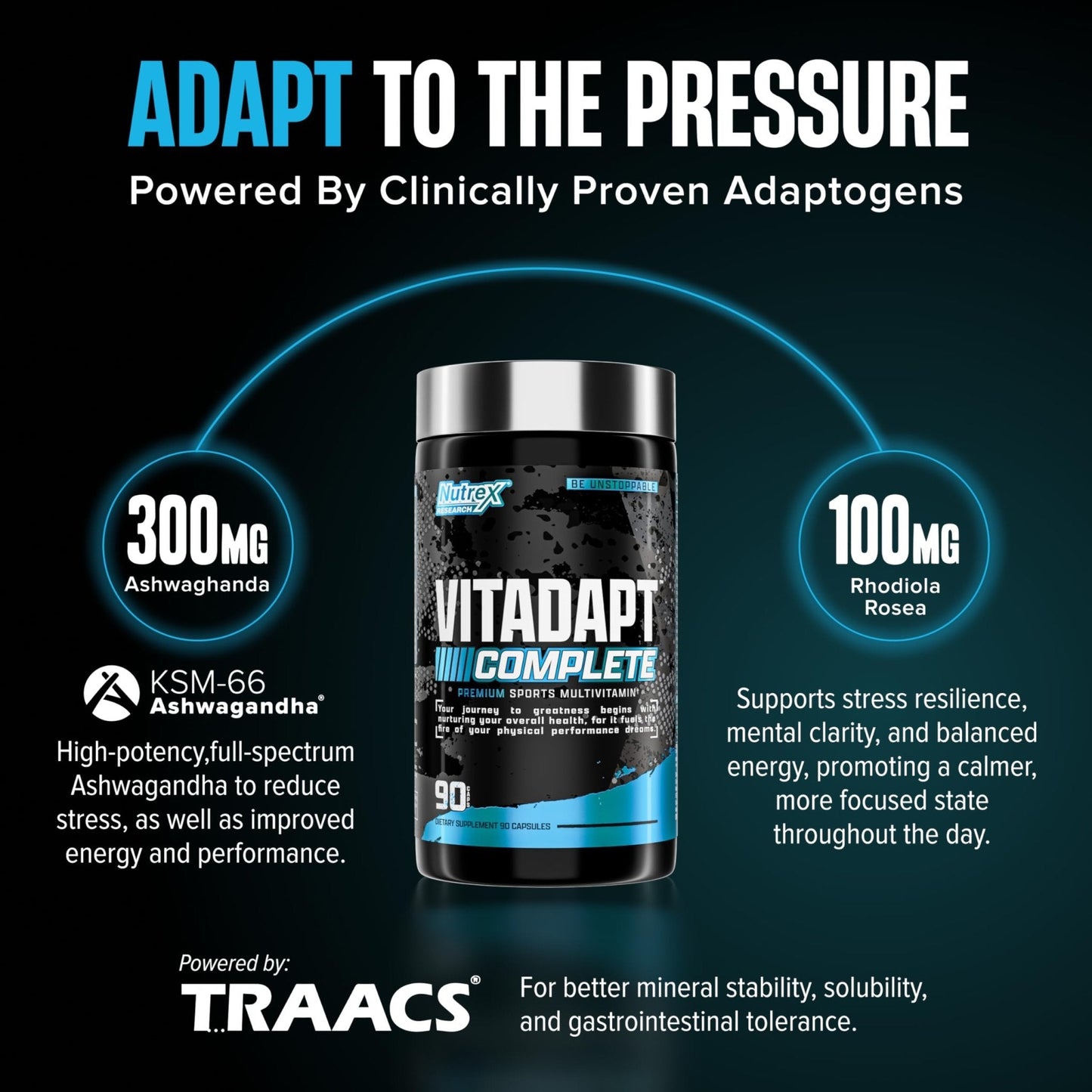 Nutrex Research Vitadapt Complete Sports Multivitamin for Men - 24 Vitamins, KSM-66 Ashwagandha and Minerals for Athletes - Mens Multivitamin (90 Capsules) - Maple Wellness Supplements