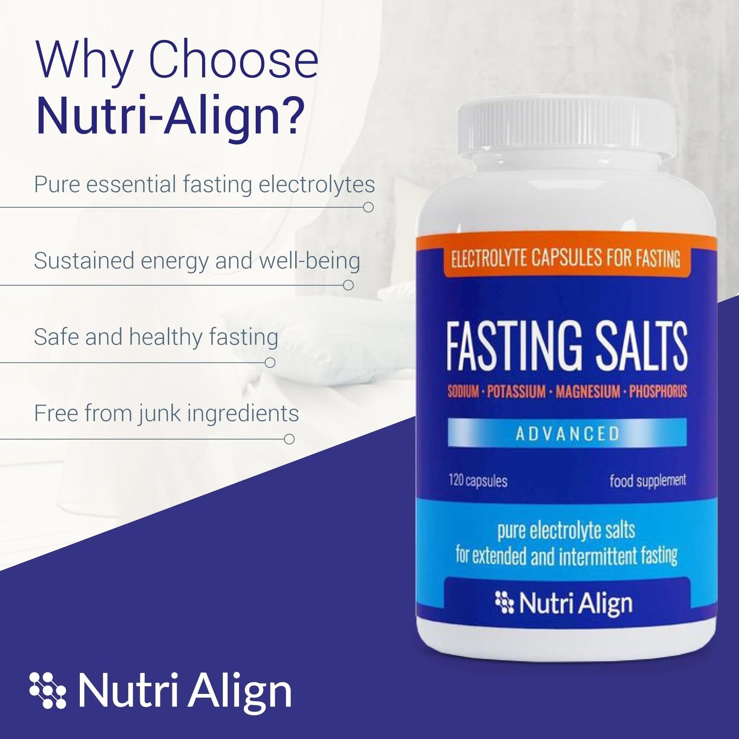 Nutri-Align Fasting Salts Electrolytes Advanced, 120 Capsules | Sodium Potassium Magnesium Phosphorus | Pure Fasting Electrolytes | Sugar Free & Filler Free - Maple Wellness Supplements