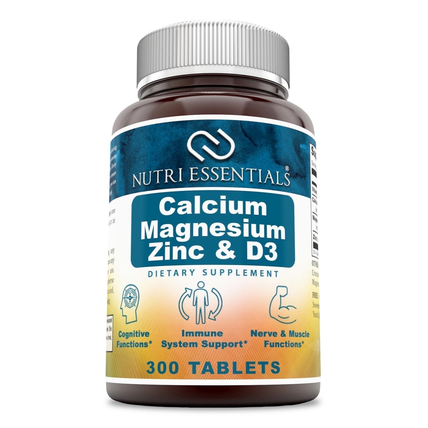 Nutri Essentials Calcium Magnesium Zinc + Vitamin D3 Tablets- Promotes Strong Bones & Teeth, Support Nerve & Muscle Function* (300 Count) - Maple Wellness Supplements