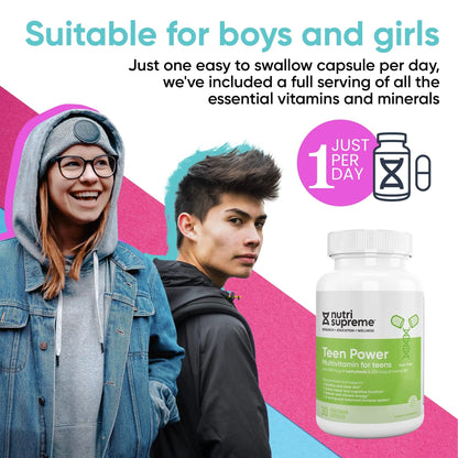 Nutri Supreme Teen Multivitamin for Boys and Girls 12-17, Best Kosher One Per Day Teen Vitamins, Formulated for Teen Development - Maple Wellness Supplements