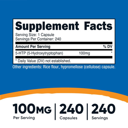 Nutricost 5-HTP 100mg, 240 Vegetarian Capsules (5-Hydroxytryptophan) - Non-GMO & Gluten Free - Maple Wellness Supplements