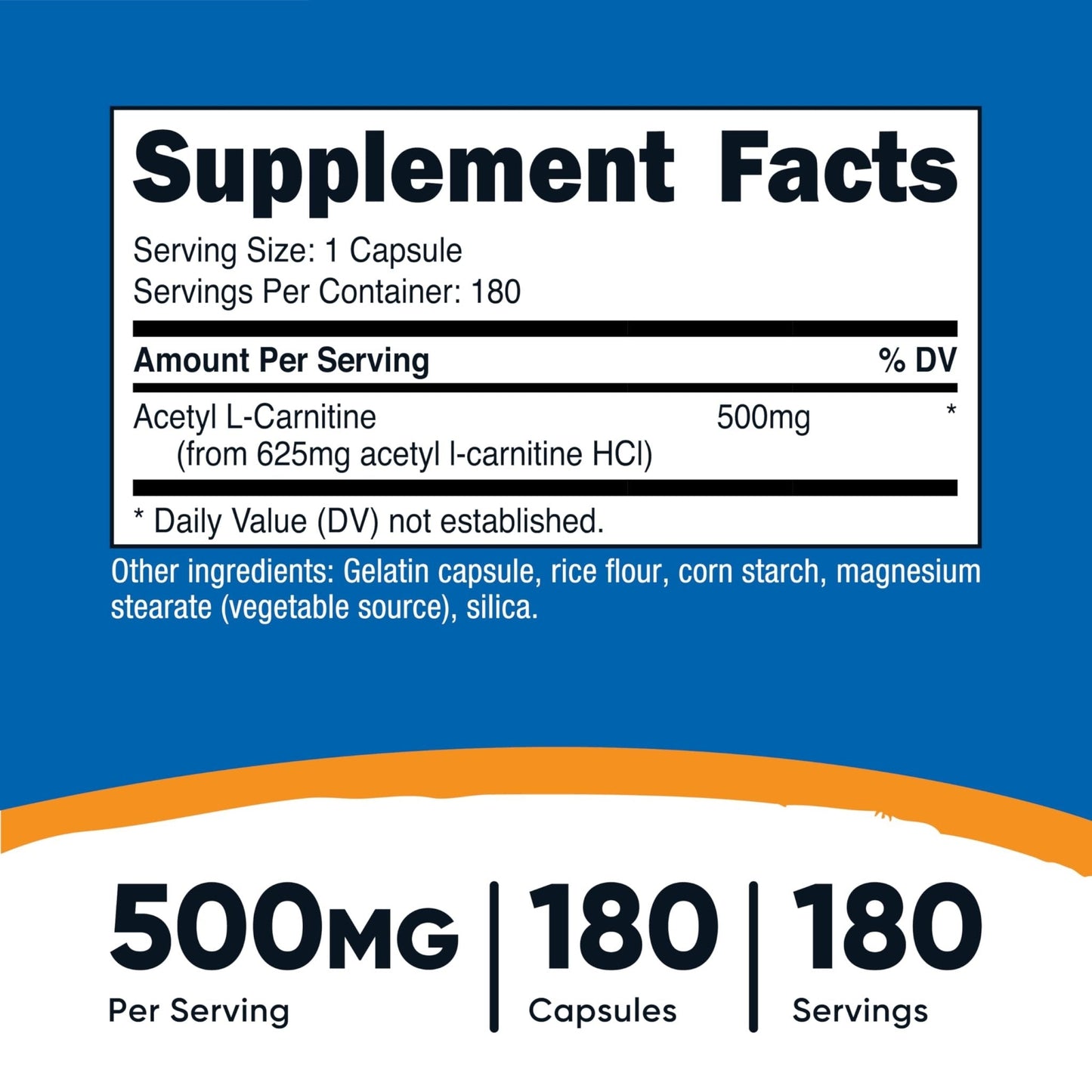 Nutricost Acetyl L-Carnitine (ALCAR) 500mg, 180 Capsules, 180 Servings - Non-GMO and Gluten Free, 1 Capsule per Serving - Maple Wellness Supplements