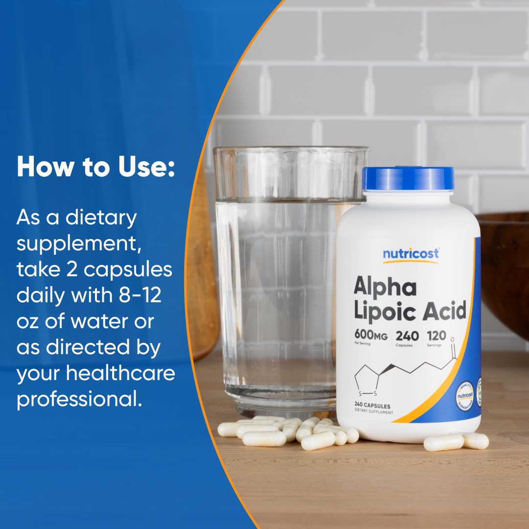 Nutricost Alpha Lipoic Acid 600mg Per Serving, 240 Capsules - Gluten Free, Vegetarian Capsules, Soy Free & Non-GMO - Maple Wellness Supplements