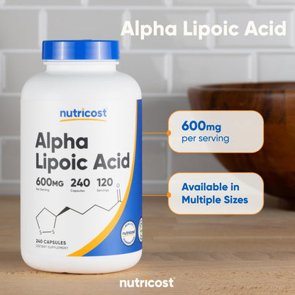 Nutricost Alpha Lipoic Acid 600mg Per Serving, 240 Capsules - Gluten Free, Vegetarian Capsules, Soy Free & Non-GMO - Maple Wellness Supplements