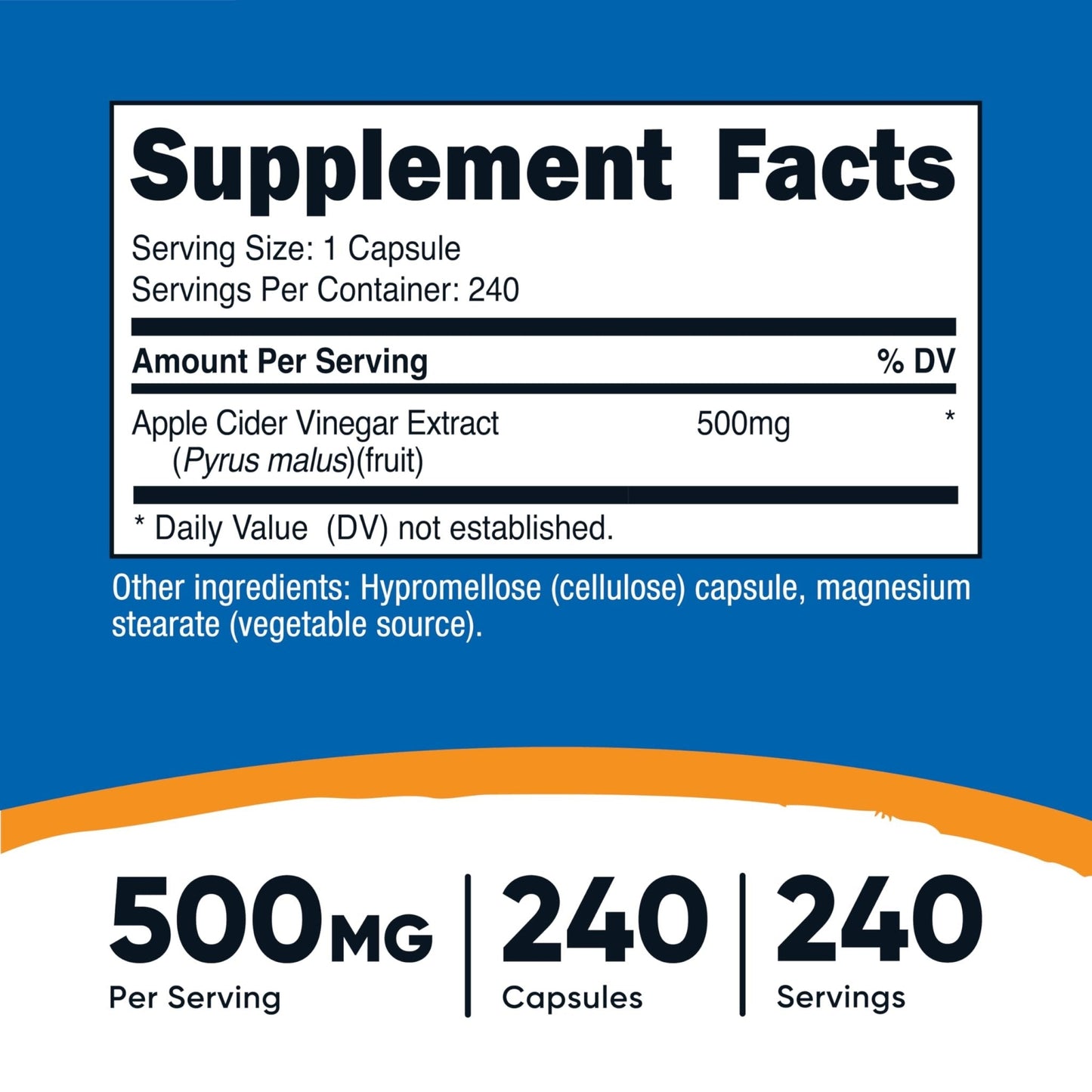 Nutricost Apple Cider Vinegar Capsules 500mg, 240 Vegetarian Capsules - Natural, Vegetarian, GMP, Non-GMO and Gluten Free - Maple Wellness Supplements