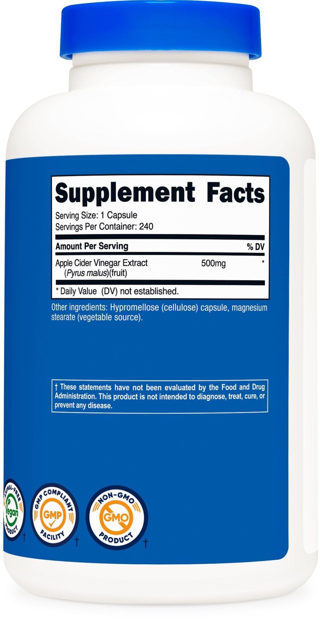 Nutricost Apple Cider Vinegar Capsules 500mg, 240 Vegetarian Capsules - Natural, Vegetarian, GMP, Non-GMO and Gluten Free - Maple Wellness Supplements
