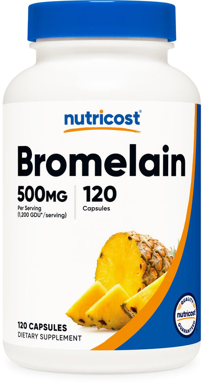 Nutricost Bromelain 500mg, 120 Vegetarian Capsules - Bromelain (1200 GDU), Non-GMO, Gluten Free - Maple Wellness Supplements