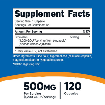 Nutricost Bromelain 500mg, 120 Vegetarian Capsules - Bromelain (1200 GDU), Non-GMO, Gluten Free - Maple Wellness Supplements