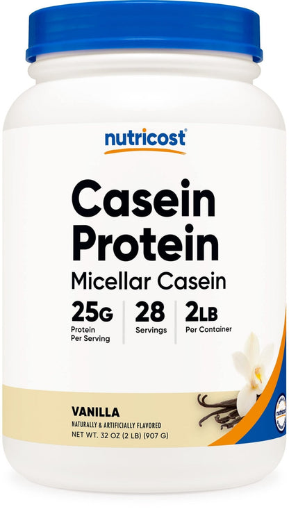 Nutricost Casein Protein Powder 2lb Vanilla - Micellar Casein, Gluten Free, Non-GMO - Maple Wellness Supplements