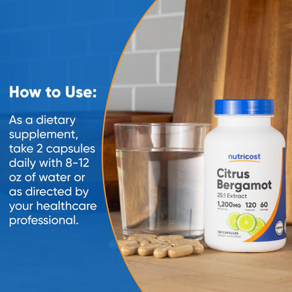 Nutricost Citrus Bergamot Capsules 1,200mg, 120 Capsules - 25:1 Bergamot Extract - 60 Servings, Gluten Free, Vegan & Non-GMO - Maple Wellness Supplements